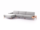 Lounge-Sofa Alani Liegeteil inkl. fixer Armlehne links, 179x340x82 cm, Sitzhöhe 44 cm, Buche, mit Bezug Wollstoff Kaland Kiesel