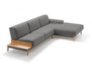 Lounge-Sofa Alani Liegeteil inkl. fixer Armlehne rechts, Buche, mit Bezug Wollstoff Tartini Granit