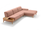 Lounge-Sofa Alani Liegeteil inkl. fixer Armlehne rechts, Buche, mit Bezug Leinenstoff Lino Zimt