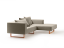 Lounge-Sofa Sereno inkl. 2 Kissen (70x55 cm), Liegeteil rechts, Kufenfuß, mit Bezug Wollstoff Tano Natur, Buche