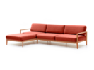 Loungesofa Linera, breit mit Liegeteil links, Wollstoff Kaland Ziegel, Buche