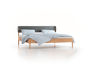Bett Alwy mit Polsterbetthaupt, 200 x 200 cm, Wollstoff Elverum Mocca (73), Buche