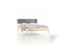 Bett Alwy mit Polsterbetthaupt, 140 x 200 cm, Wollstoff Kaland Kiesel (68), Zirbe