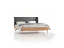 Bett Tonda mit Polsterbetthaupt, 180 x 200 cm, Wollstoff Elverum Mocca (73), Eiche