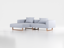 Lounge-Sofa Sereno inkl. 2 Kissen (70x55 cm), B 267 x T 180 cm, Liegeteil links, Kufenfuß, mit Bezug Wollstoff Elverum Blaugrau (83), Eiche