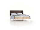 Bett Tonda mit Polsterbetthaupt, 160 x 200 cm, Wollstoff Tano Natur Dunkel (81), Zirbe