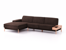 Lounge-Sofa Alani Liegeteil inkl. fixer Armlehne links, 179x300x82 cm, Sitzhöhe 44 cm, Buche, mit Bezug Wollstoff Stavang Torf