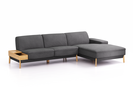 Lounge-Sofa Alani Liegeteil inkl. fixer Armlehne rechts, 300x179x82 cm, Sitzhöhe 44 cm, Eiche, mit Bezug Wollstoff Kaland Schiefer