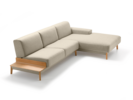 Lounge-Sofa Alani Liegeteil inkl. fixer Armlehne rechts, Buche, mit Bezug Leinenstoff Lino Flachs