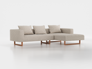 Lounge-Sofa Sereno inkl. 3 Kissen (70x55 cm), B 297 x T 180 cm, Liegeteil rechts, Kufenfuß, mit Bezug Wollstoff Tano Natur Hell (80), Buche