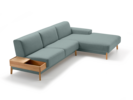 Lounge-Sofa Alani Liegeteil inkl. fixer Armlehne rechts, Buche, mit Bezug Leinenstoff Lino Atlantik