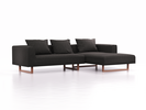 Lounge-Sofa Sereno, B297xT180xH71 cm, Sitzhöhe 43 cm, mit Liegeteil rechts inkl. 3 Kissen (70x55 cm), Kufenfuß Buche, Wollstoff Stavang Schiefer