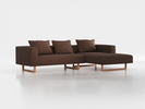 Lounge-Sofa Sereno inkl. 3 Kissen (70x55 cm), B 297 x T 180 cm, Liegeteil rechts, Kufenfuß, mit Bezug Wollstoff Stavang Torf (64), Buche