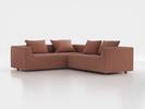 Ecksofa Sereno inkl. 4 Kissen (70x55 cm), Eckteil links, B 276 x T 235 cm, Bodennah, mit Bezug Wollstoff Elverum Ziegel (85), Eiche