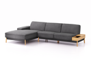 Lounge-Sofa Alani Liegeteil inkl. fixer Armlehne links, 179x300x82 cm, Sitzhöhe 44 cm, Eiche, mit Bezug Wollstoff Kaland Schiefer