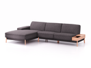 Lounge-Sofa Alani Liegeteil inkl. fixer Armlehne links, 179x300x82 cm, Sitzhöhe 44 cm, Buche, mit Bezug Wollstoff Stavang Stein