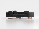 Ecksofa Sereno mit Liegeteil, inkl. 3 Kissen (70x55 cm), Liegeteil links, B 246 x T 180 cm, Kufenfuß, mit Bezug Wollstoff Kaland Schiefer (67), Eiche