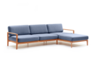 Loungesofa Linera, breit mit Liegeteil rechts, Wollstoff Elverum Ozean, Buche