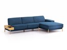 Lounge-Sofa Alani Liegeteil inkl. fixer Armlehne rechts, 300x179x82 cm, Sitzhöhe 44 cm, Eiche, mit Bezug Wollstoff Elverum Ozean