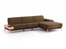Lounge-Sofa Alani Liegeteil inkl. fixer Armlehne rechts, 300x179x82 cm, Sitzhöhe 44 cm, Buche, mit Bezug Wollstoff Kaland Torf