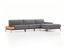 Lounge-Sofa Alani, B 340 x T 179 cm, Liegeteil rechts, Sitzhöhe in cm 44, mit Bezug Wollstoff Kaland Kiesel (68), Buche