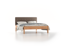Bett Alpina mit Polsterbetthaupt, 160 x 200 cm, Wollstoff Tano Natur (79), Buche