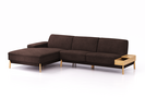 Lounge-Sofa Alani Liegeteil inkl. fixer Armlehne links, 179x300x82 cm, Sitzhöhe 44 cm, Eiche, mit Bezug Wollstoff Stavang Torf