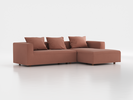 Lounge-Sofa  Sereno inkl. 3 Kissen (70x55 cm), B 297 x T 180 cm, Liegeteil rechts, Bodennah, mit Bezug Wollstoff Elverum Ziegel (85), Eiche