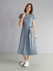 Kleid-Leinenstretch, vertikal streifen taubenblau