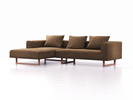 Lounge-Sofa Sereno, B297xT180xH71 cm, Sitzhöhe 43 cm, mit Liegeteil links inkl. 3 Kissen (70x55 cm), Kufenfuß Buche, Wollstoff Stavang Haselnuss