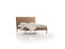 Bett Lorea mit Polsterbetthaupt, 140 x 200 cm, Wollstoff Stavang Sand (66), Eiche
