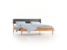Bett Alwy mit Polsterbetthaupt, 200 x 200 cm, Wollstoff Elverum Grüngrau (84), Buche