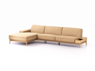 Lounge-Sofa Alani Liegeteil inkl. fixer Armlehne links, 179x340x82 cm, Sitzhöhe 44 cm, Eiche, mit Bezug Wollstoff Elverum Haselnuss