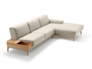 Lounge-Sofa Alani Liegeteil inkl. fixer Armlehne rechts, Buche, mit Bezug Wollstoff Tartini Sand