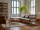 Lounge-Sofa Linera, breit, mit Liegeteil links, in Esche, mit Möbelstoff Elverum Haselnuss