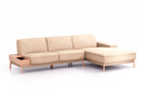 Lounge-Sofa Alani Liegeteil inkl. fixer Armlehne rechts, 300x179x82 cm, Sitzhöhe 44 cm, Buche, mit Bezug Wollstoff Kaland Haselnuss