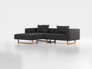 Lounge-Sofa Sereno inkl. 2 Kissen (70x55 cm), B 267 x T 180 cm, Liegeteil links, Kufenfuß, mit Bezug Wollstoff Kaland Schiefer (67), Eiche