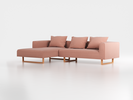 Lounge-Sofa Sereno inkl. 3 Kissen (70x55 cm), B 297 x T 180 cm, Liegeteil links, Kufenfuß, mit Bezug Wollstoff Elverum Ziegel (85), Buche