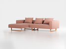 Lounge-Sofa Sereno inkl. 3 Kissen (70x55 cm), B 297 x T 180 cm, Liegeteil links, Kufenfuß, mit Bezug Wollstoff Elverum Ziegel (85), Buche
