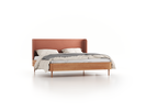 Bett Tonda mit Polsterbetthaupt, 180 x 200 cm, Wollstoff Elverum Ziegel (85), Eiche