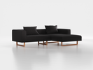 Lounge-Sofa Sereno inkl. 2 Kissen (70x55 cm), B 267 x T 180 cm, Liegeteil rechts, Kufenfuß, mit Bezug Wollstoff Stavang Schiefer (60), Buche