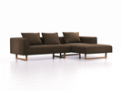 Lounge-Sofa Sereno, B297xT180xH71 cm, Sitzhöhe 43 cm, mit Liegeteil rechts inkl. 3 Kissen (70x55 cm), Kufenfuß Eiche, Wollstoff Kaland Torf