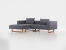 Lounge-Sofa Sereno inkl. 2 Kissen (70x55 cm), B 267 x T 180 cm, Liegeteil links, Kufenfuß, mit Bezug Wollstoff Elverum Torfblau (82), Buche