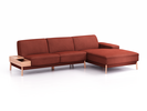 Lounge-Sofa Alani Liegeteil inkl. fixer Armlehne rechts, 300x179x82 cm, Sitzhöhe 44 cm, Buche, mit Bezug Wollstoff Kaland Ziegel