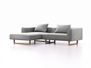 Lounge-Sofa Sereno, B267xT180xH71 cm, Sitzhöhe 43 cm, mit Liegeteil links inkl. 2 Kissen (70x55 cm), Kufenfuß Eiche, Wollstoff Kaland Kiesel