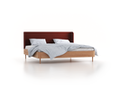 Bett Tonda mit Polsterbetthaupt, 200 x 210 cm, Wollstoff Kaland Ziegel (72), Eiche