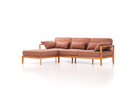 Loungesofa Linera, schmal mit Liegeteil links, Wollstoff Elverum Ziegel (85), Buche