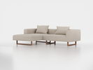 Lounge-Sofa Sereno inkl. 2 Kissen (70x55 cm), B 267 x T 180 cm, Liegeteil links, Kufenfuß, mit Bezug Wollstoff Tano Natur Hell (80), Eiche