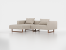 Lounge-Sofa Sereno inkl. 2 Kissen (70x55 cm), B 267 x T 180 cm, Liegeteil links, Kufenfuß, mit Bezug Wollstoff Tano Natur Hell (80), Eiche