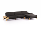 Lounge-Sofa Alani Liegeteil inkl. fixer Armlehne rechts, 340x179x82 cm, Sitzhöhe 44 cm, Eiche, mit Bezug Wollstoff Stavang Schiefer